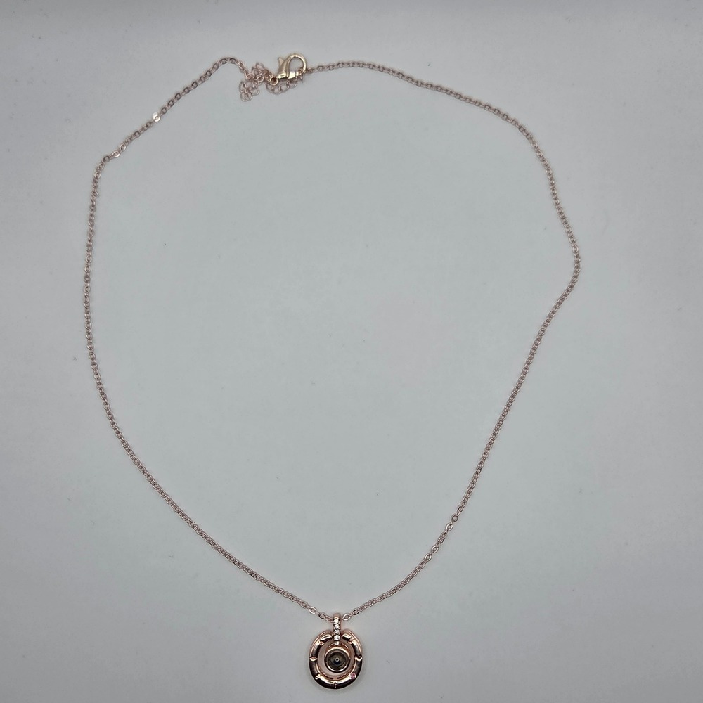 Rose Gold Tone I Love You in 100 Languages Projection Necklace 18"